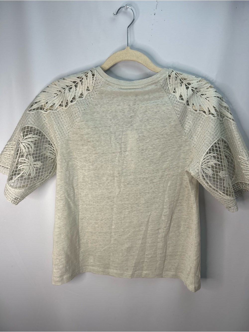Chico's Cream Crochet-Sleeve V-Neck Tee - Picture 7 of 12